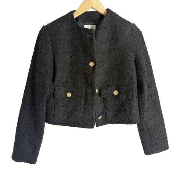 Abercrombie & Fitch Black Tweed Collarless Button Front Jacket Size Small - Picture 3 of 11